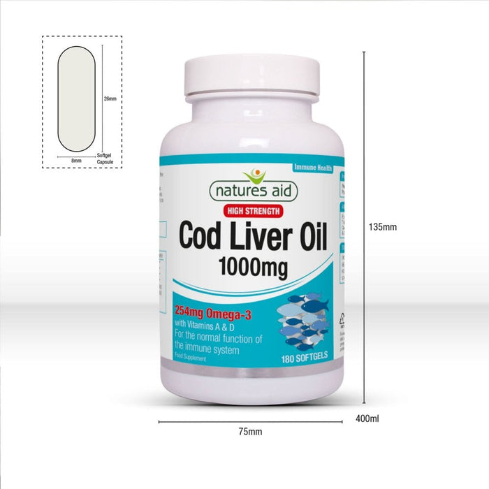 Natures Aid 1000mg High Strength Cod Liver Oil - Pack of 180 Capsules